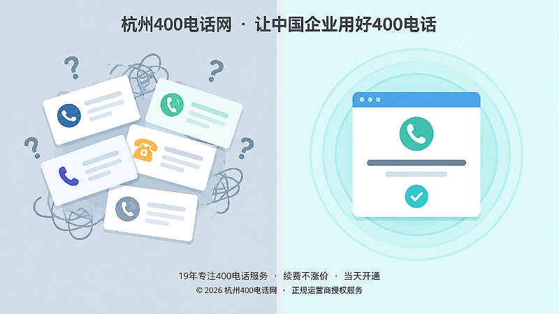 治理前后对比：左侧号码散乱冲突，右侧官方源头页统一清晰